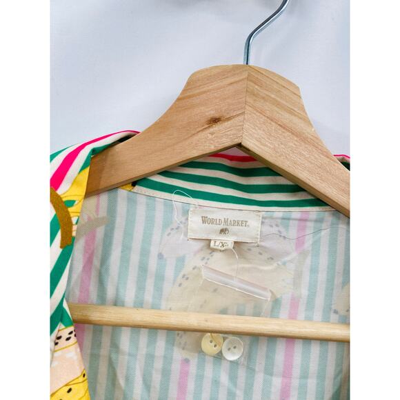 World Market striped banana button down pajama shirt dress L/XL - Picture 3 of 5